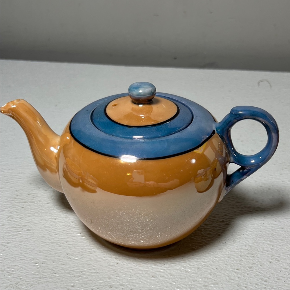 Vintage Japanese Lusterware Copper & Blue Covered Teapot & Creamer Set - Picture 2 of 16